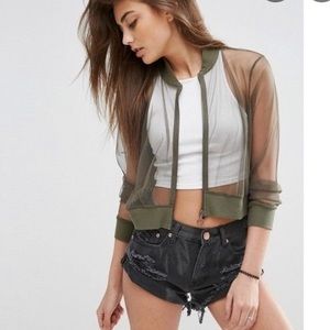 ASOS Cropped Bomber Jacket In Mesh